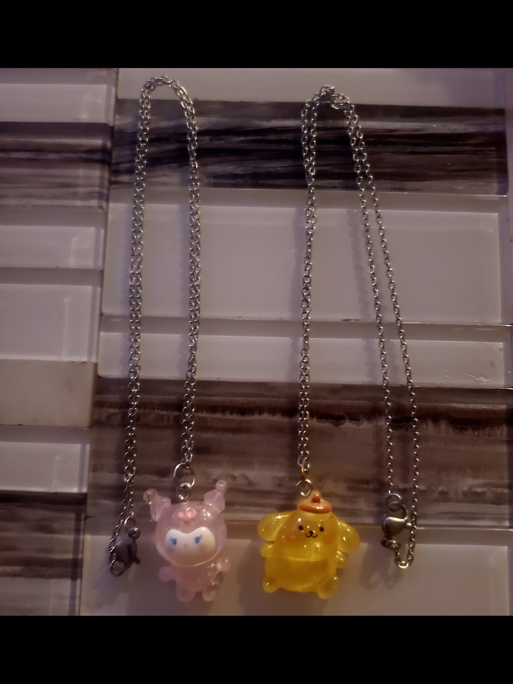 Sanrio Kuromi & Pompompurin Pendant Necklace - Pink and Yellow
